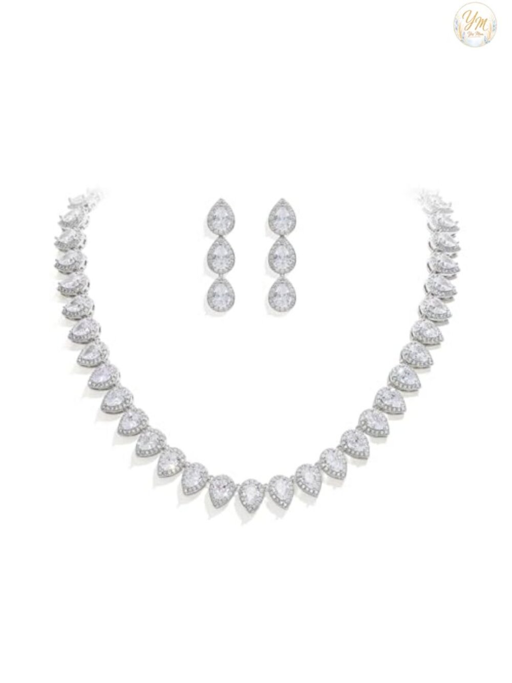 Cubic Zirconia Teardrop Bridal Necklace Earrings Set